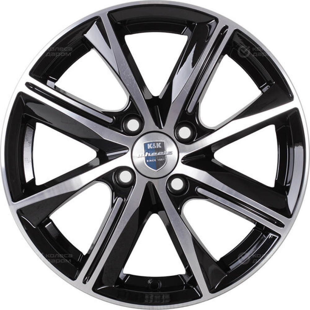 Колесный диск КиК Арнар 6xR15 4x100 ET40 DIA67.1 черный глянцевый с полированными элементами лицевой поверхности