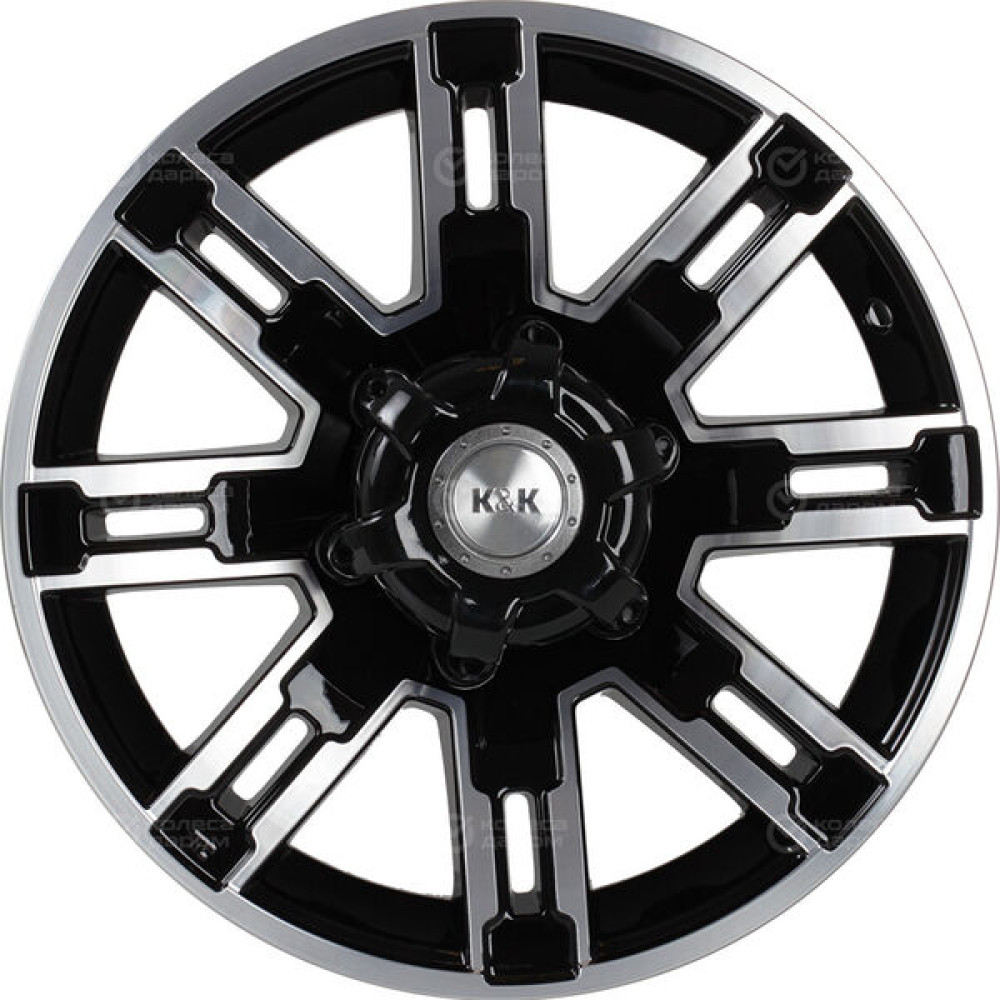 Колесный диск КиК Полюс 7.5xR16 6x139.7 ET5 DIA108.1 черный глянцевый с полированными элементами лицевой поверхности