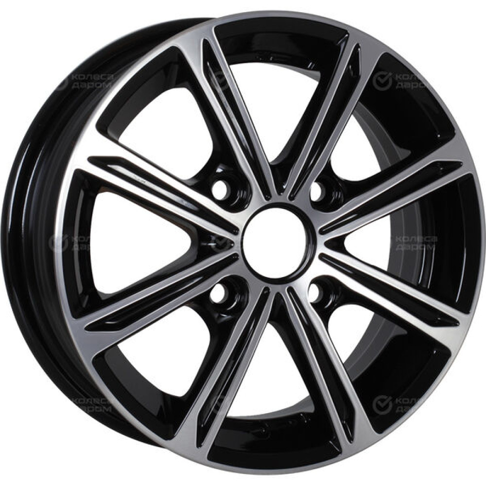 Колесный диск КиК Флэш 5xR14 4x100 ET35 DIA67.1 черный глянцевый с полированными элементами лицевой поверхности