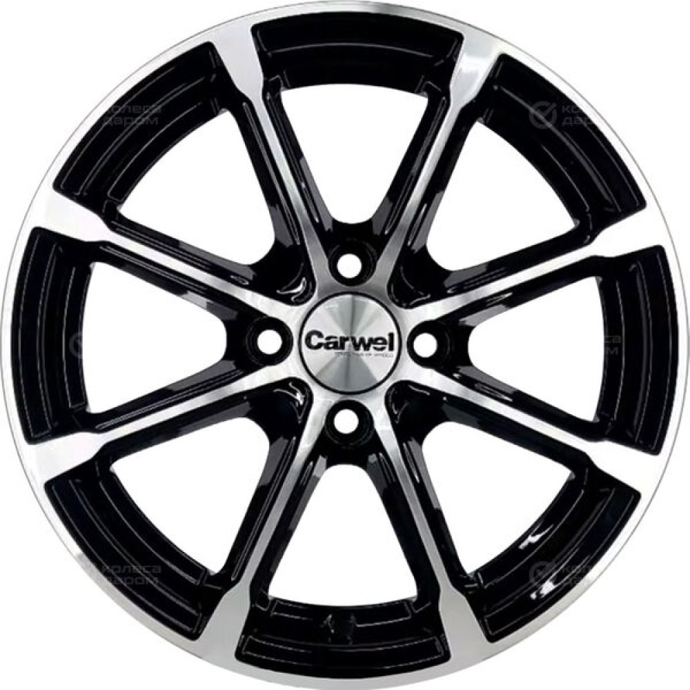 Колесный диск Carwel Бета 114 6xR15 4x100 ET40 DIA67.1 чёрный глянцевый с полированной лицевой поверхностью