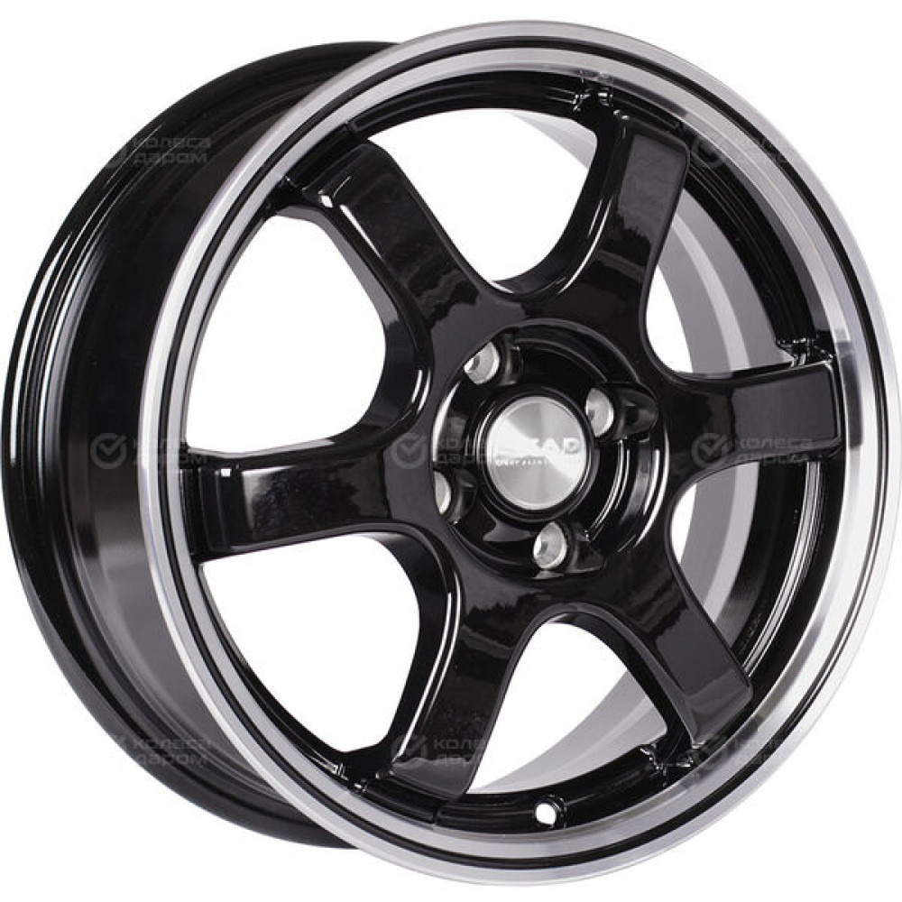 Колесный диск СКАД Киото 6xR15 5x100 ET38 DIA57.1 чёрный глянцевый с полированным ободом