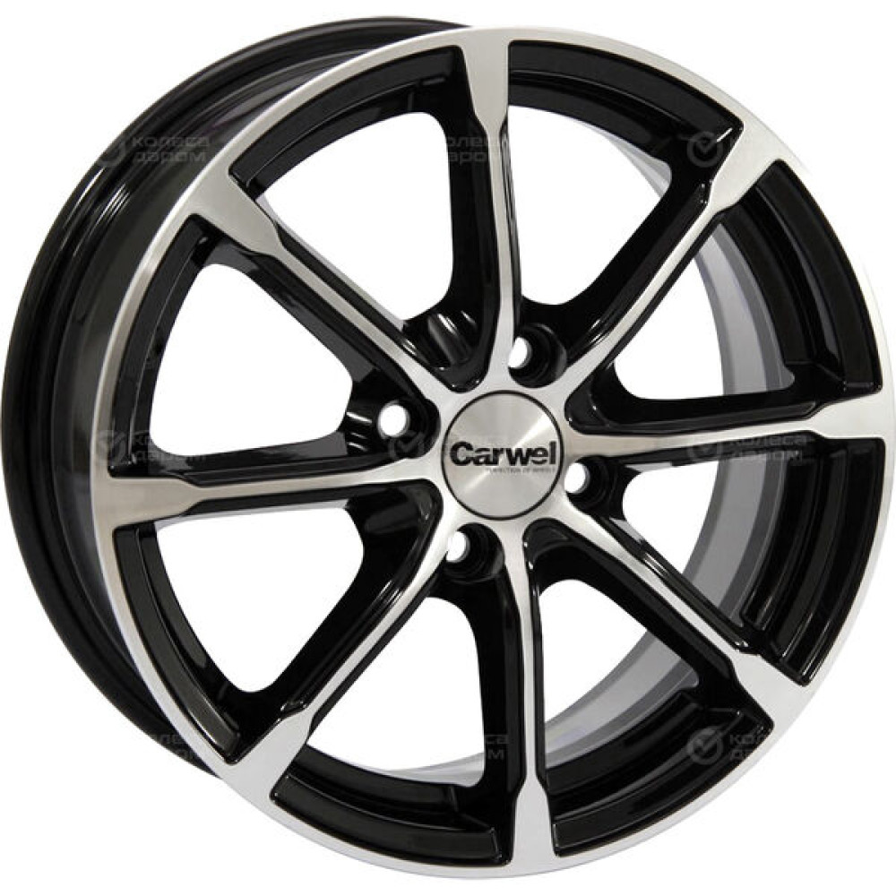 Колесный диск Carwel Бета 114 6xR15 4x100 ET50 DIA60.1 чёрный глянцевый с полированной лицевой поверхностью
