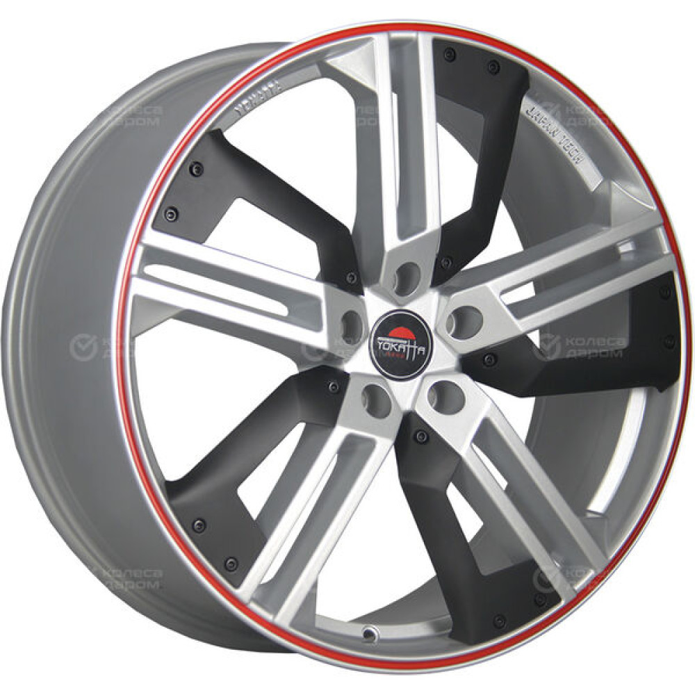 Колесный диск Yokatta MODEL-16 9xR20 5x112 ET56 DIA66.6 серебристый полированный + пластиковые вставки + красная полоса