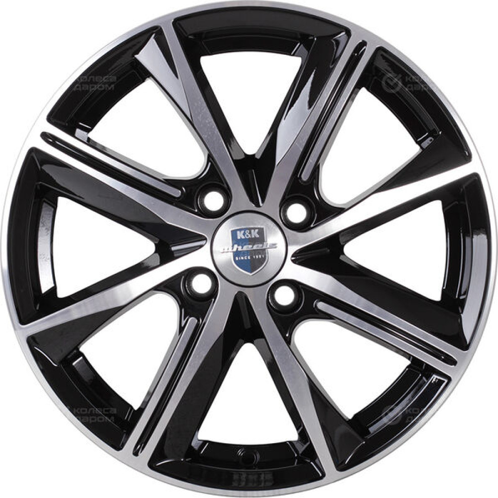 Колесный диск КиК Арнар 6xR15 4x98 ET35 DIA58.5 черный глянцевый с полированными элементами лицевой поверхности
