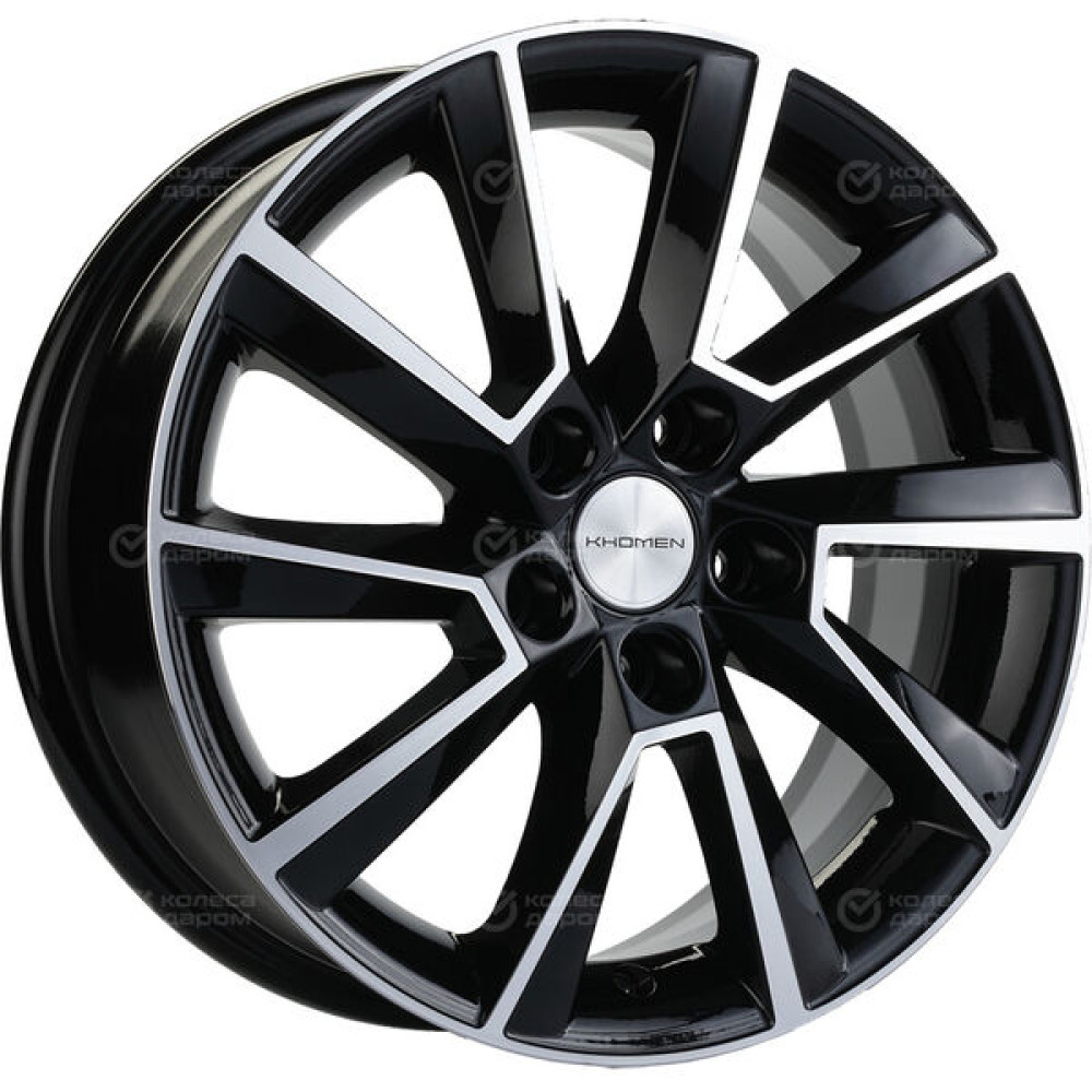 Колесный диск KHOMEN KHW1507 (15_Polo) 6xR15 5x100 ET40 DIA57.1 глянцевый черный с полированной лицевой частью