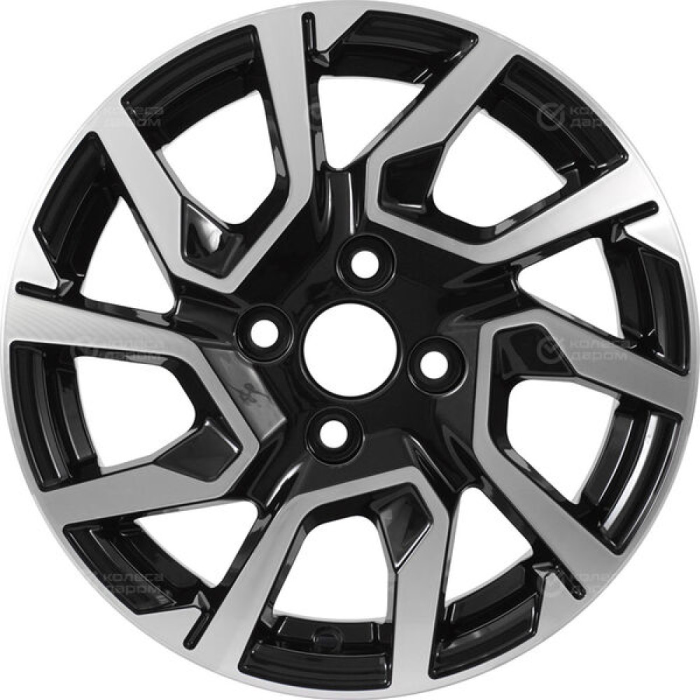 Колесный диск KDW KD1420 5.5xR14 4x100 ET40 DIA60.1 (уценка) глянцевый черный с полированной лицевой частью