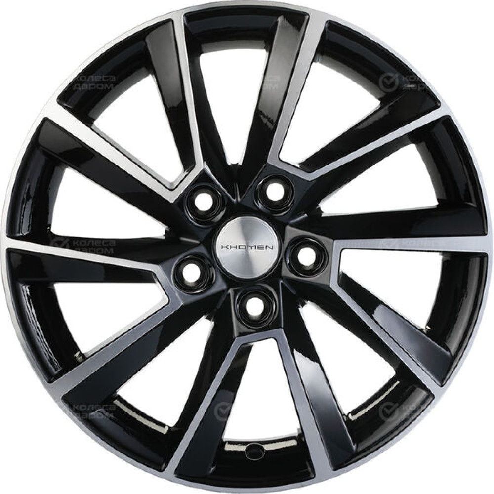 Колесный диск KHOMEN KHW1507 (15_Polo) 6xR15 5x100 ET40 DIA57.1 глянцевый черный с полированной лицевой частью